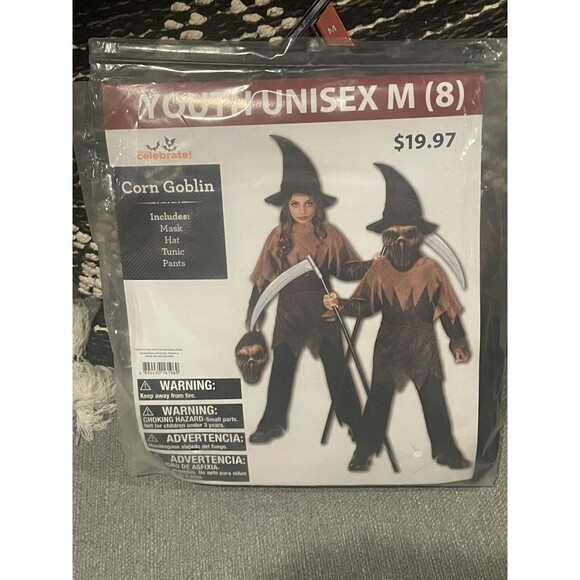 Corn Goblin Youth Unisex Halloween Costume Size Medium 8 Mask Hat‎ Tunic Pants - Picture 1 of 4